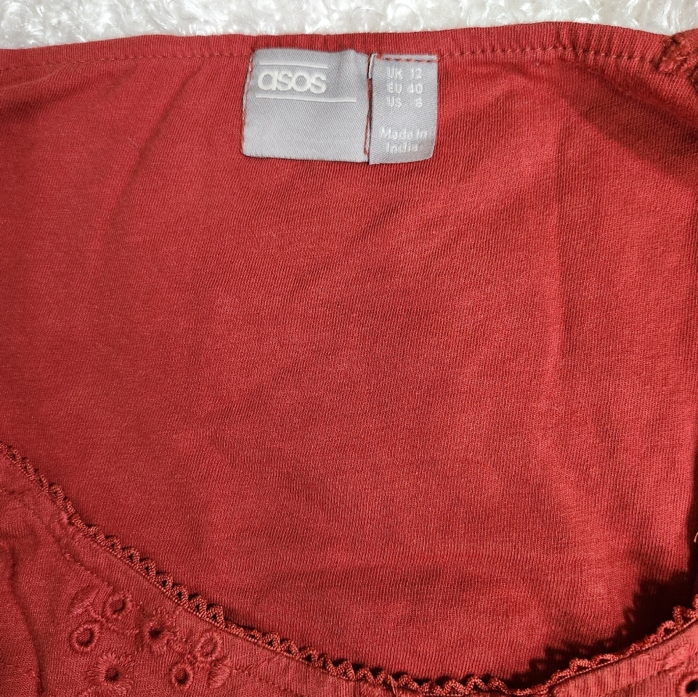 ASOS Rust Eyelet Button-Up Peplum Blouse - Picture 5 of 10